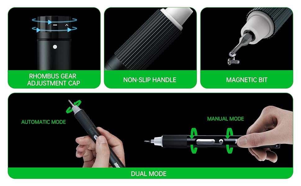 JAKEMY Мініатюрний електричний шуруповерт E21-B: набір для дрібної механіки з регулюванням крутного моменту, LED-підсвічуванням та USB-C зарядкою