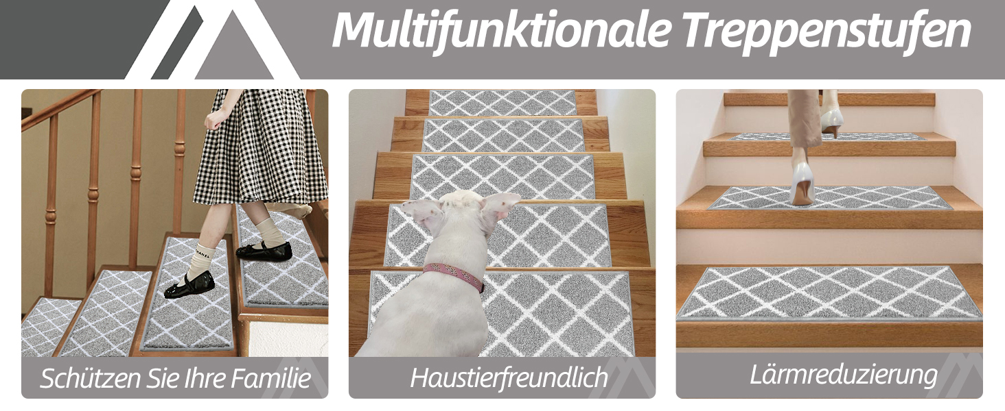 Ковзаючі сходи COSY HOMEER, 15 шт., 70x22 см, антиковзаючі, самоклеючі, машинне прання, 100% поліестер, TPE-підкладка, для дітей, літніх людей та домашніх тварин, сіро-білі