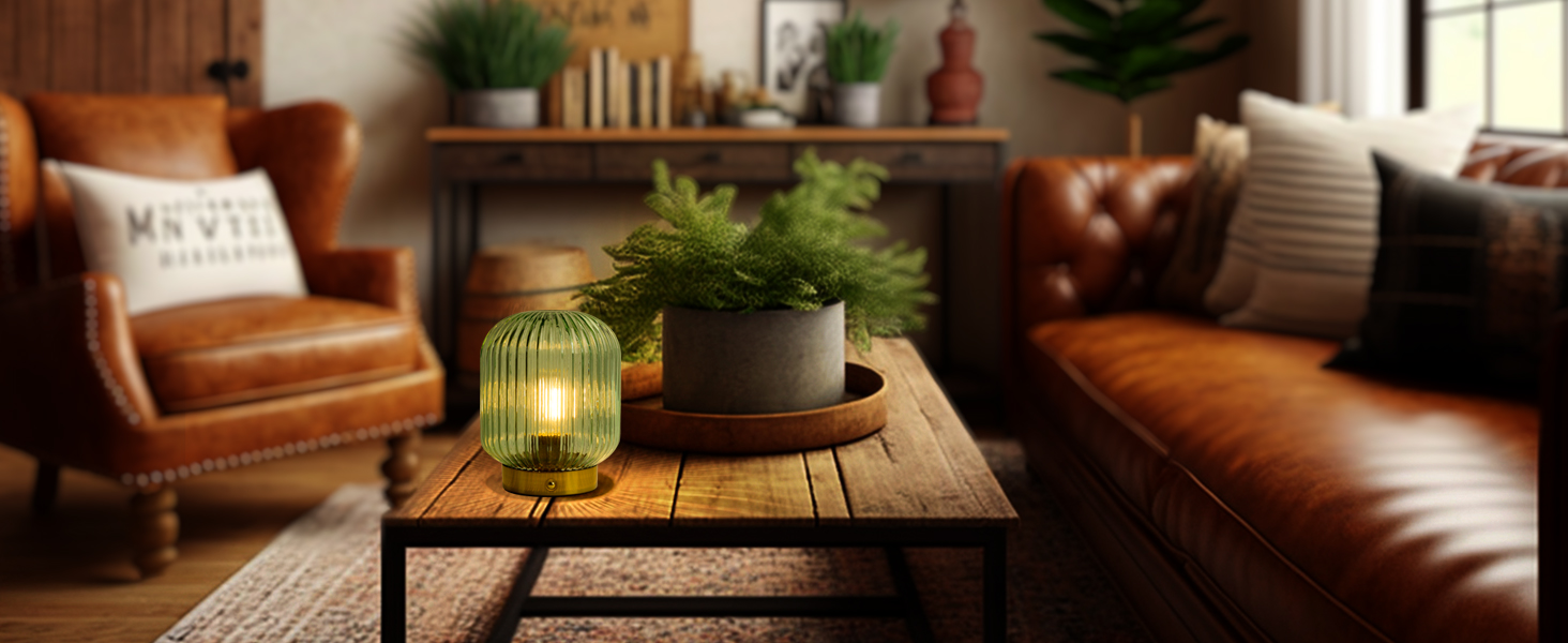 LED настільна лампа MJ PREMIER: акумуляторна, з сенсорним керуванням, регулювання яскравості, скло, USB зарядка, аварійна, зелена