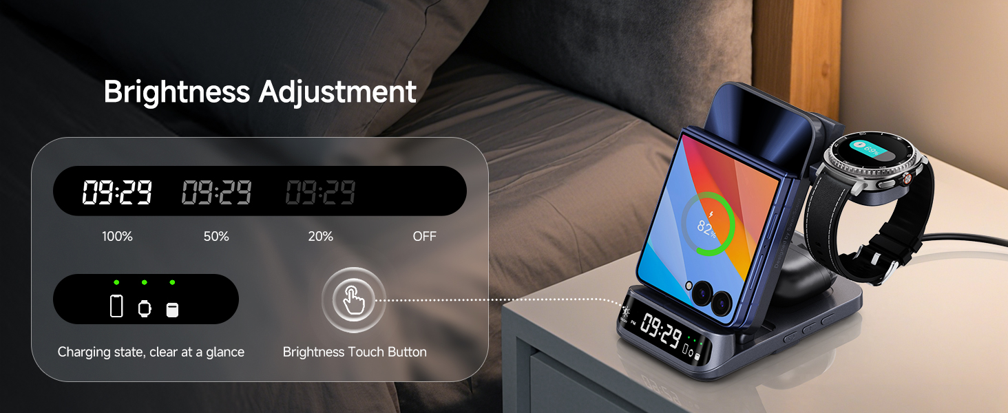 Бездротова зарядна станція 3-в-1 SwanScout 708F для Samsung Galaxy Z Flip 7/6/5/4/3, Galaxy Watch 8/7/6/5/4 та Galaxy Buds 3/2 Pro, індукційний зарядний пристрій (без адаптера)