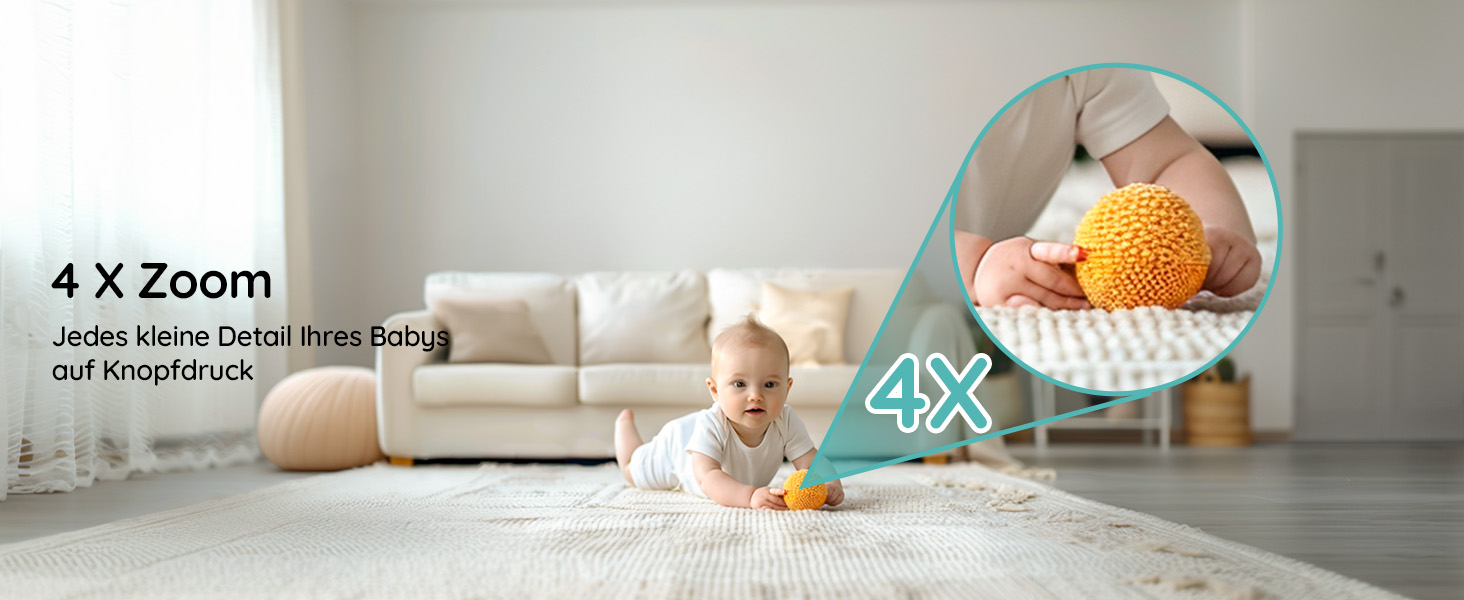 Дитячий відеоняня BOIFUN з камерою, WiFi 360°, 2 MP, моніторинг руху, інфрачервона нічна зйомка, датчик температури, мобільний додаток, 4x зум, Baby 3SM