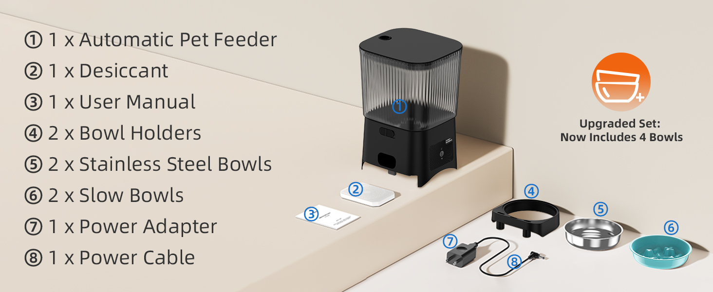 Автоматичний годівниця для котів HoneyGuardian з Wi-Fi та 2/4 мисками, 5G, чорний