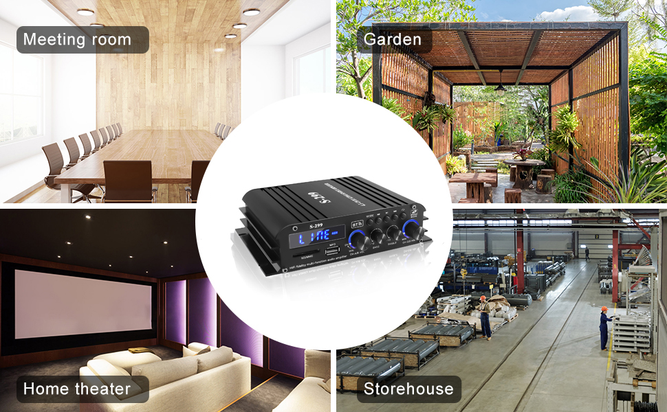 Etlephe 4.1-канальний підсилювач 1600Вт, Bluetooth 5.0, 4×50Вт + активний сабвуфер, Hi-Fi інтегрований підсилювач для домашньої або автомобільної акустики S-299