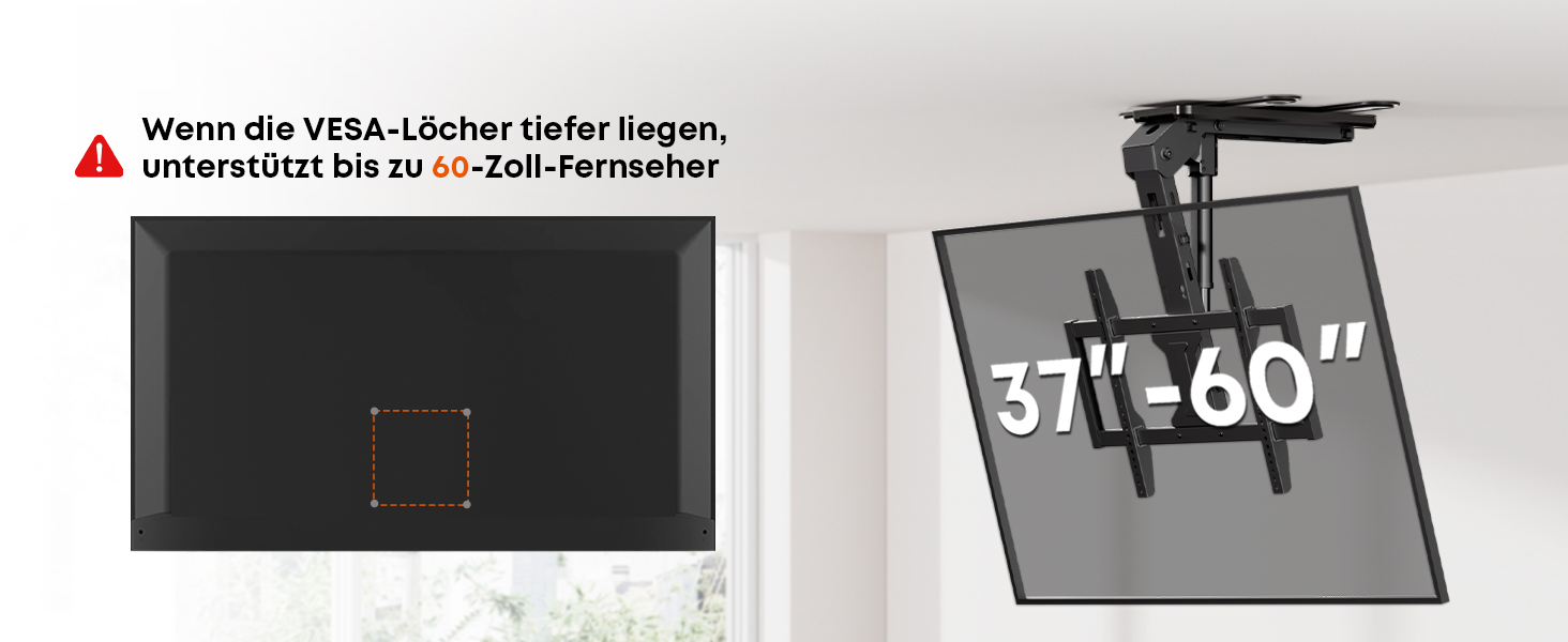 Електричний стельовий кронштейн для телевізора 37-75 дюймів, чорний - похилий, з пультом ДУ, до 45 кг