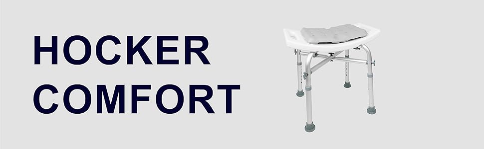 KMINA Shower Stool for Seniors - 150 kg Capacity, Double-Reinforced Crossbar, Cushion, Height Adjustable, Tool-Free Assembly - Made in Europe (White)
