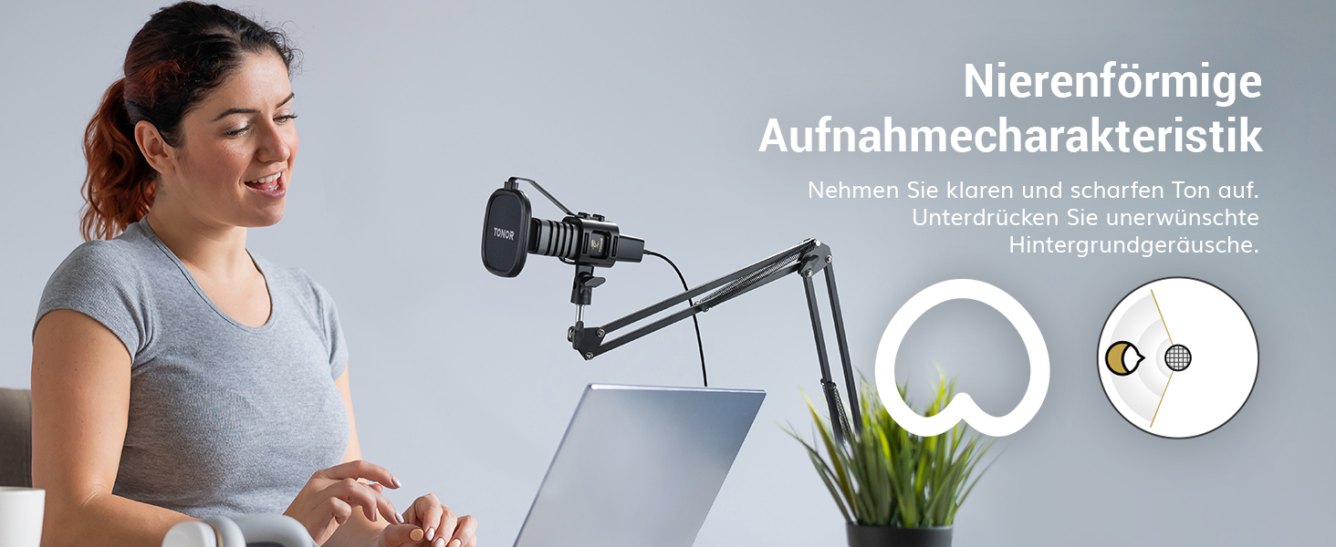 USB мікрофон TONOR TC30 з підставкою, поп-фільтром та мікрофонною павутиною для стримінгу, подкастингу та запису голосу. Сумісний з ПК та ноутбуком