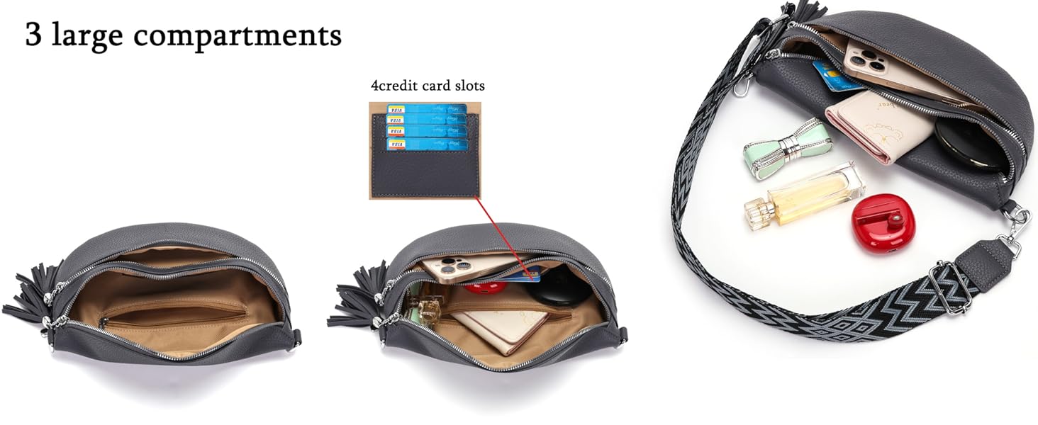 Сумка-бананка жіноча бежева через плече середнього розміру кросбоді з відділенням для карток та 2 ремінцями - ідеальна для міста!