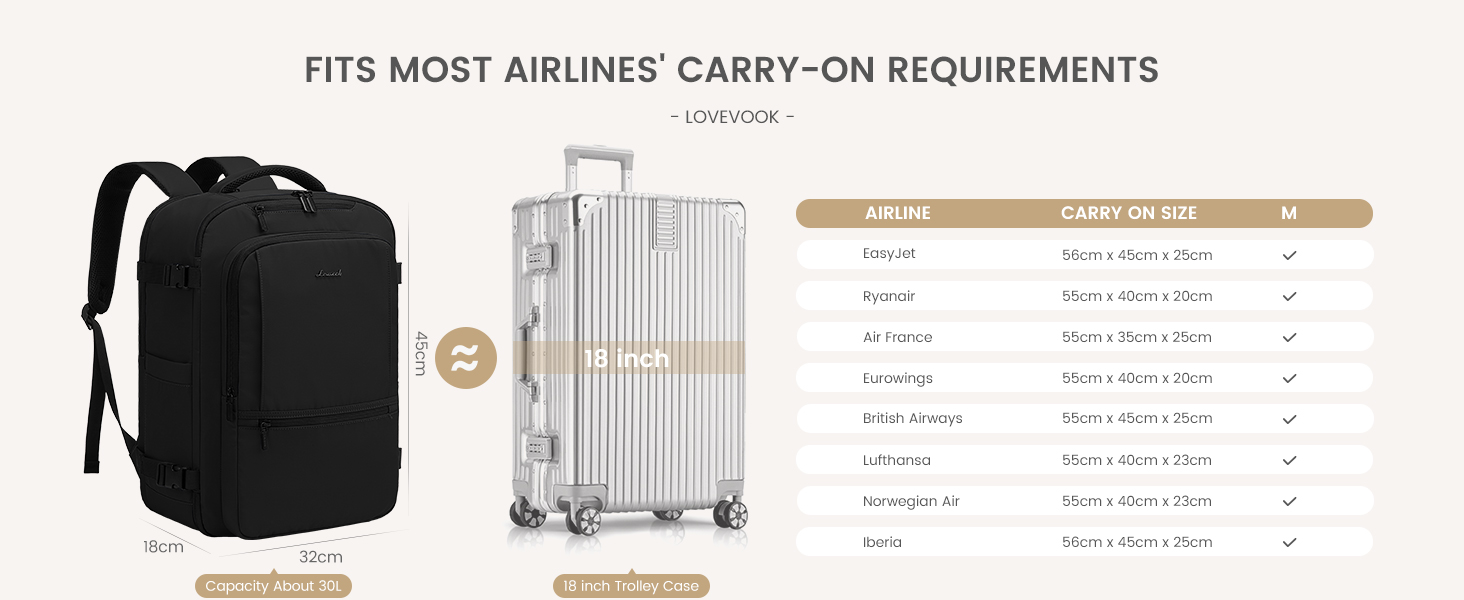 LOVEVOOK Рюкзак для ручної поклажі, 30L, чоловічий, для ноутбука 15.6