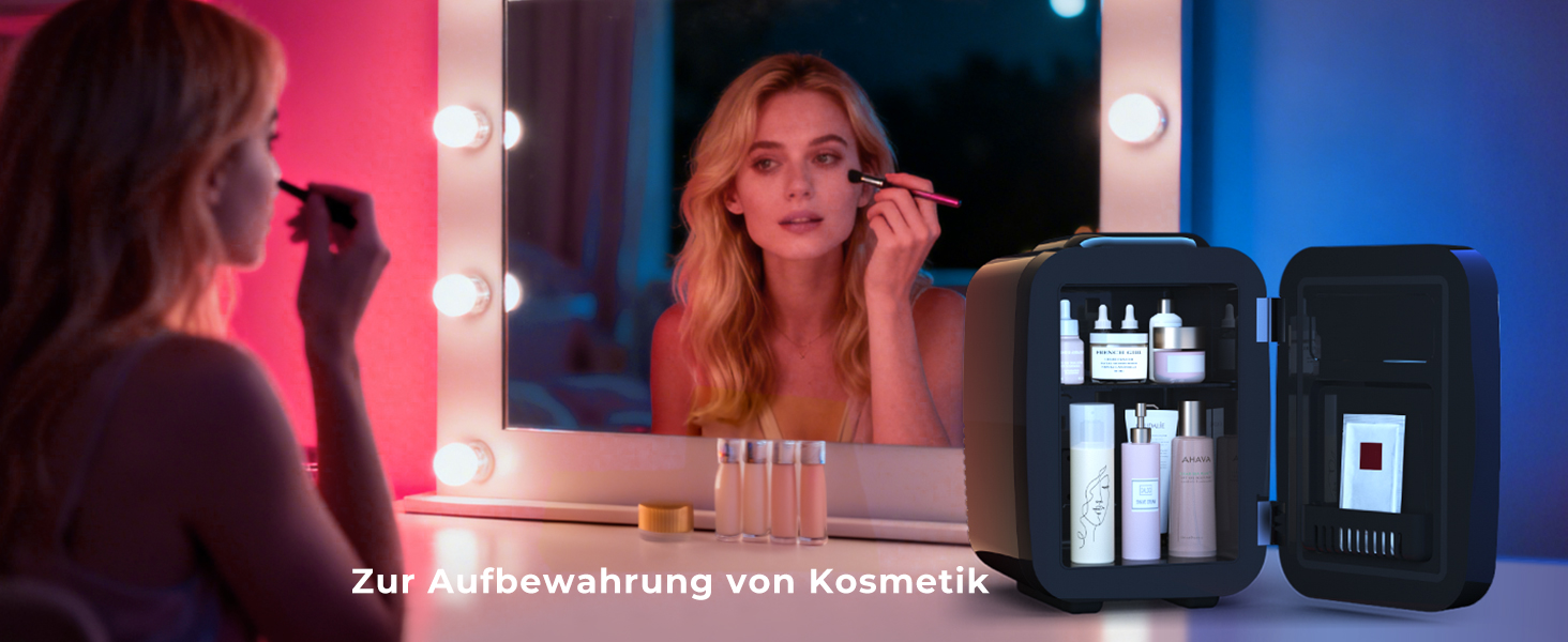 Міні холодильник 4L з RGB підсвіткою, охолодження/підігрів, 2в1, для напоїв та догляду за шкірою, 220V/12V, чорний