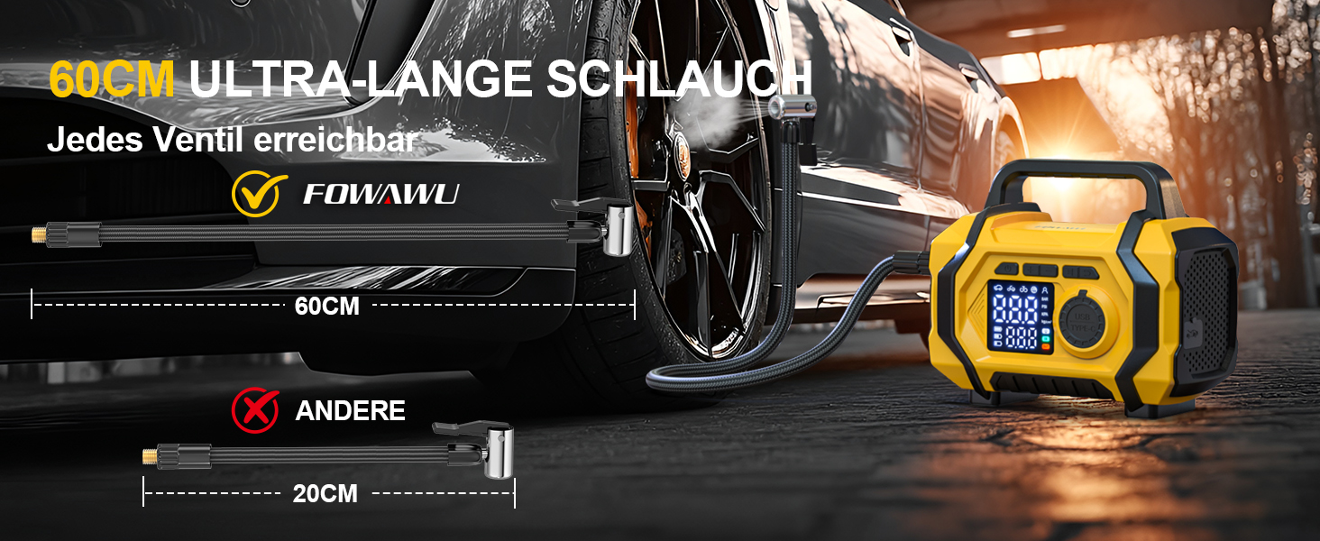 Портативний пусковий пристрій FOWAWU 9-в-1 з компресором, акумулятор 6000A, 26800mAh, 150psi, автовимкнення