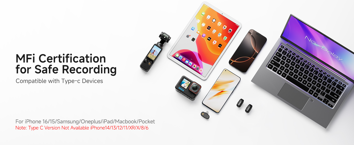 Мікрофон MAONO Wave T1 Mini USB-C: Бездротовий мікрофон для iPhone, Android, YouTube, Vlog (30 годин роботи)