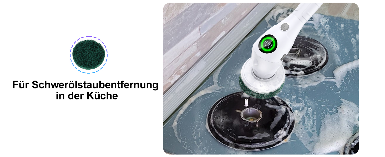 Електрична щітка для чищення з 8 насадок, регулювання швидкості, LED дисплей - для ванної, кухні, авто