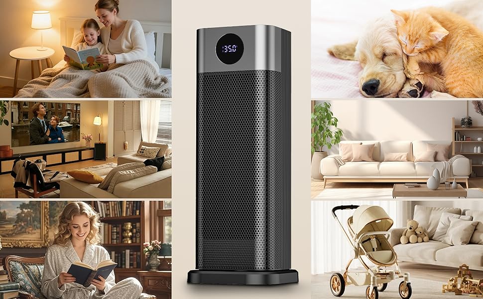 Електричний обігрівач PTC 2000W з термостатом, дистанційним керуванням, таймером та захистом від перегріву. Обігрівач для дому, офісу, спальні.