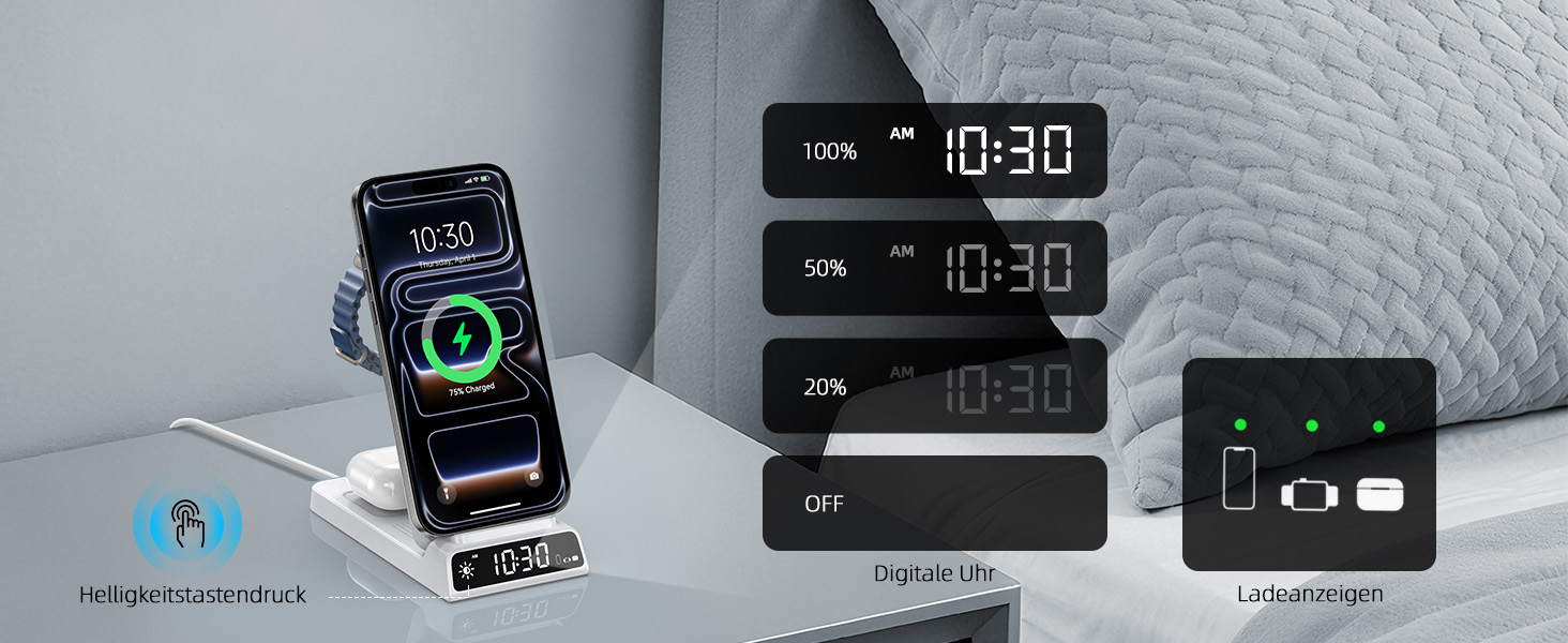 MagSafe Зарядна станція 3-в-1 для Apple Watch та iPhone 15/16/17 Pro Max, бездротовий зарядний пристрій для AirPods (25W адаптер, білий)