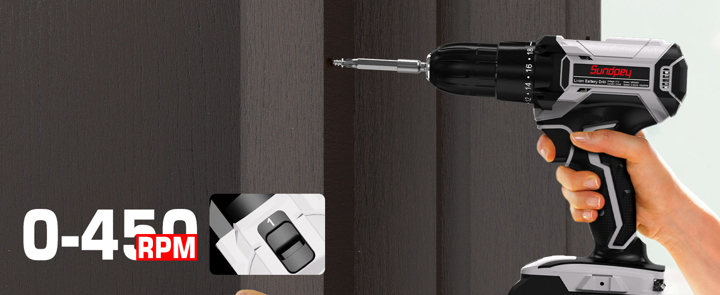 Акумуляторний шуруповерт Sundpey Set: 2 акумулятори 2.0Ah, 21V, 1500 об/хв, 45Nm, 18+1 режим, LED, 10мм патрон - для ремонту та DIY