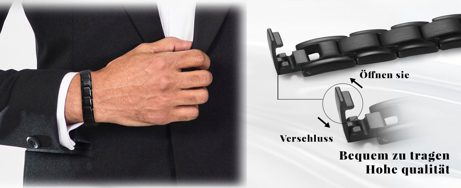 Чоловічий магнітний браслет RainSo чорний матовий з титанової сталі, зняття болю при артриті, для спортсменів та батьків