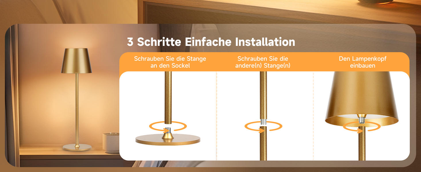 2 шт. Бездротові LED-лампи настільні, перезаряджувані, 3000K та RGB, USB-C, 5500mAh, золоті (2 шт.)