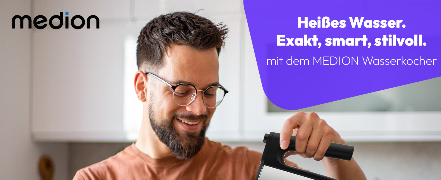 Електричний чайник MEDION LIFE MD12106, 2.2 кВт, 1.5 л, LED-дисплей, LED-підсвітка, автопрограми, захист від дітей, срібний