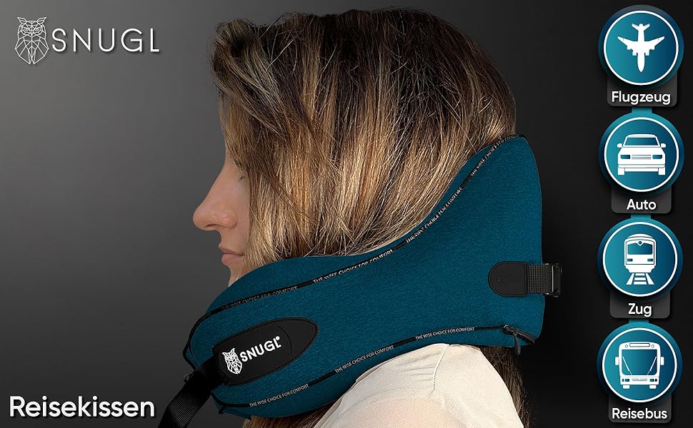 Подушка для шиї SNUGL з піною з пам'яті, миюча та регульована | М'яка подушка для подорожей на літаку, в авто та в дорогу | Подушка-викрутка для шиї, Neck Travel Pillow (дорослий, маленький, блакитно-зелений)