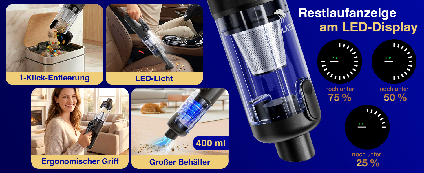 Акумуляторний пилосос ручний Mastergrip Anthrazit [ТЕСТ-ПЕРЕМОЖЕЦЬ] 80000 об/хв, 2-в-1, HEPA-фільтр, для дому та авто