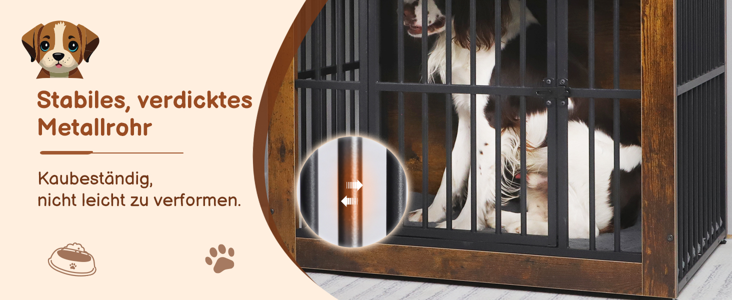 Клітка для собак велика дерев'яна з подвійними дверцятами, міцна собача будка для дому, знімний піддон, для малих, середніх та великих собак, 97,5 x 80,5 x 59 x 71,5 см