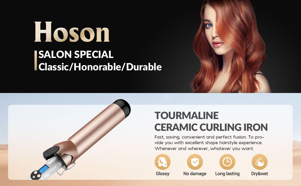 Hoson 50mm Локкенстаб Pro Curl: Керамічний локкенстаб з турмаліном, LCD дисплей, 9 температурних режимів, рукавичка в комплекті