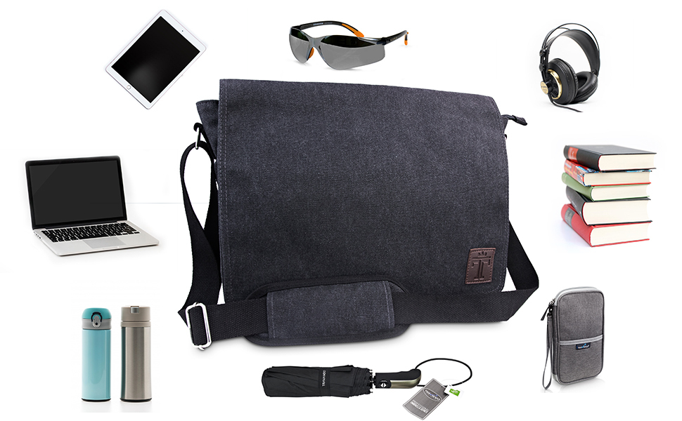 TRAVANDO Laptop Bag 14-16 Inch Laptop Bag Men's Shoulder Bag Canvas Sailcloth Messenger Bag Short Trip Bag Messenger Bag Men for Work School Leisure Notebook Bag (Black)