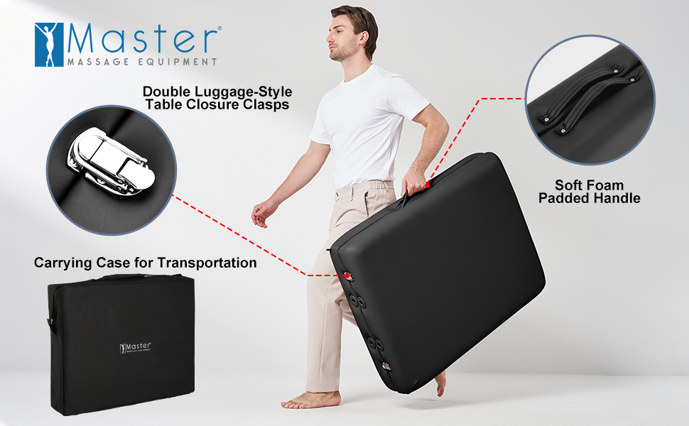 Масажний стіл Argo Master Massage 71 см, складний, портативний, чорний, з сумкою, дерев'яні ніжки з горіха