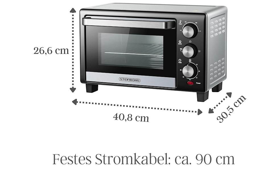 Міні-піч 15 літрів: піч для піци, міні-піч, таймер 60 хв, 100°-230°C, 1200 Вт, крихти-піддон, піч для кемпінгу, енергозберігаюча