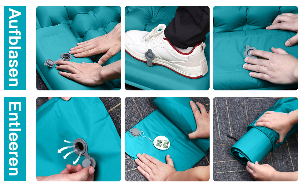 Self-Inflating Camping Mat - 10cm Thick, with Foot Pump - Outdoor Sleeping Pad for Hiking, Travel, Tent - Single Size