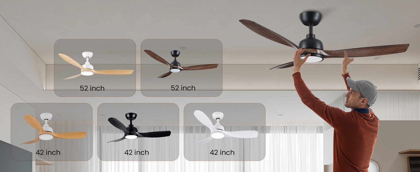 Стеляний вентилятор CJOY з підсвічуванням, 107 см, з пультом керування, тихий, DC, реверсивний, пам'ять 3CCT, диммування, 6 швидкостей, таймер для спальні (132 см - чорне дерево)