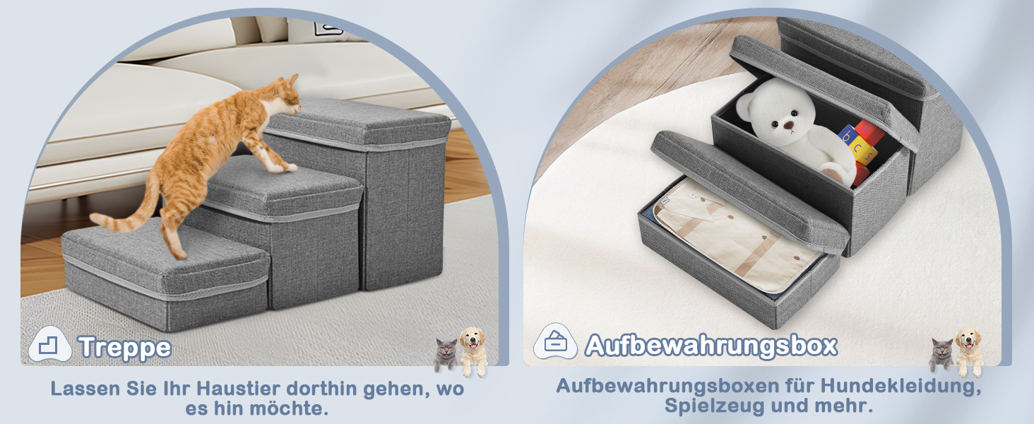 Сходинки для домашніх тварин Couleeur: 3 сходинки, антиковзкі, з місцем для зберігання, для собак та котів, складані, сірі