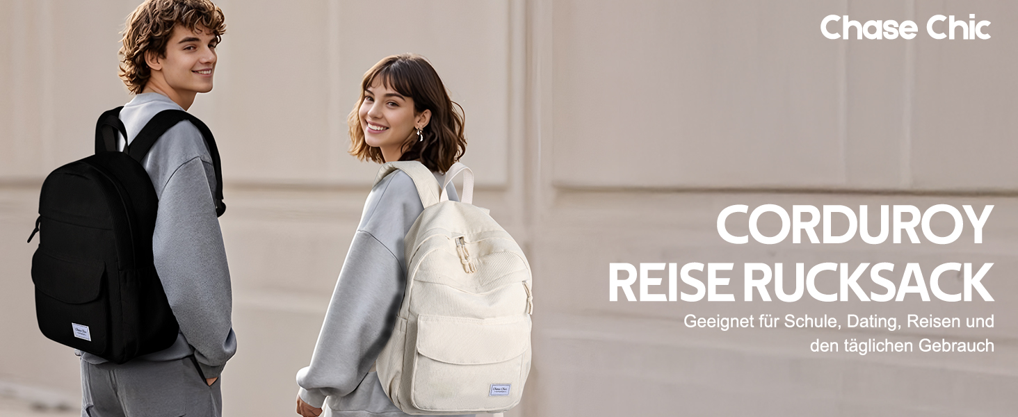 Рюкзак шкільний для дівчинки Chase Chic, бежевий, Corduroy, для підлітків та школярів