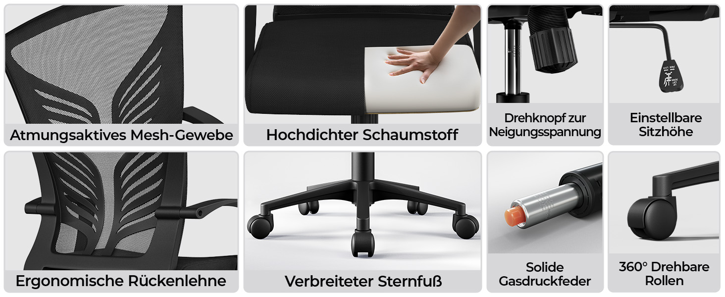 Ергономічне крісло Yaheetech для офісу та дому: регульоване, з підлокітниками, чорне