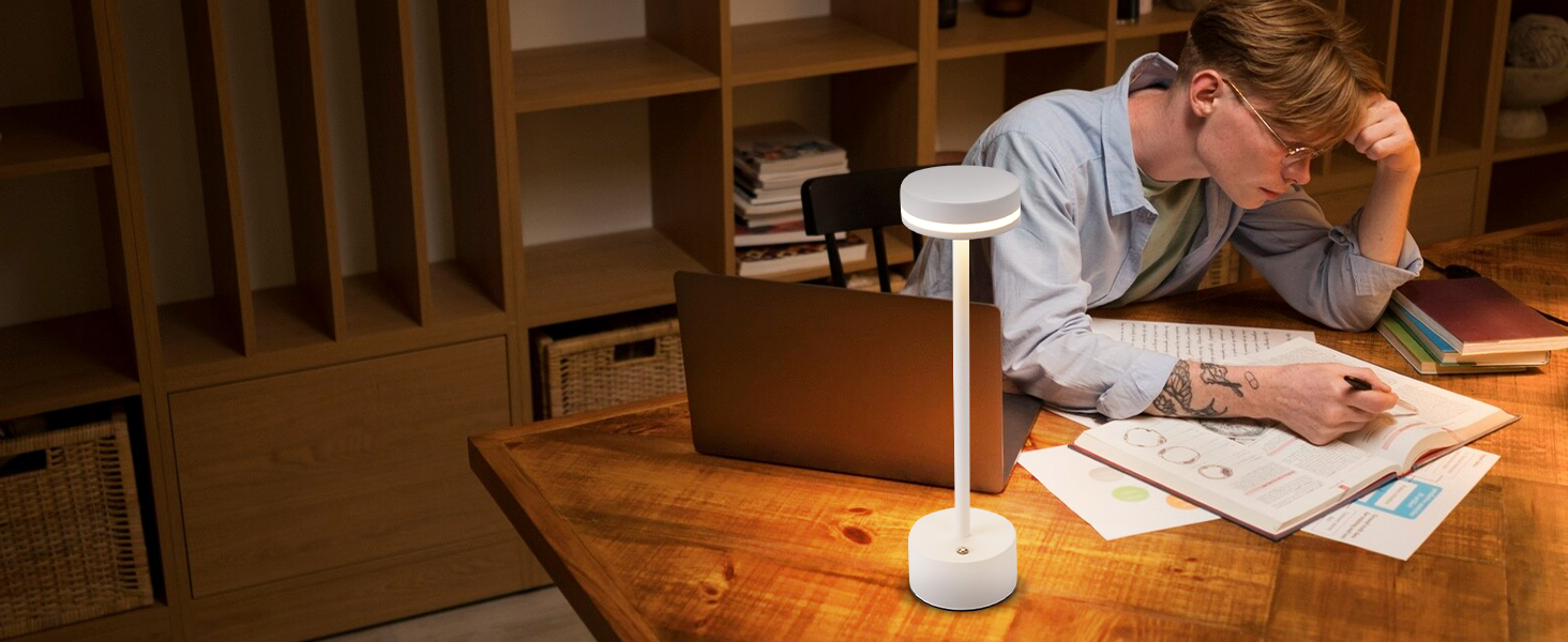 Настільна лампа акумуляторна LED 2 в 1: бездротова, димована, з USB-C зарядкою, сенсорна, для спальні, їдальні, офісу (біла)
