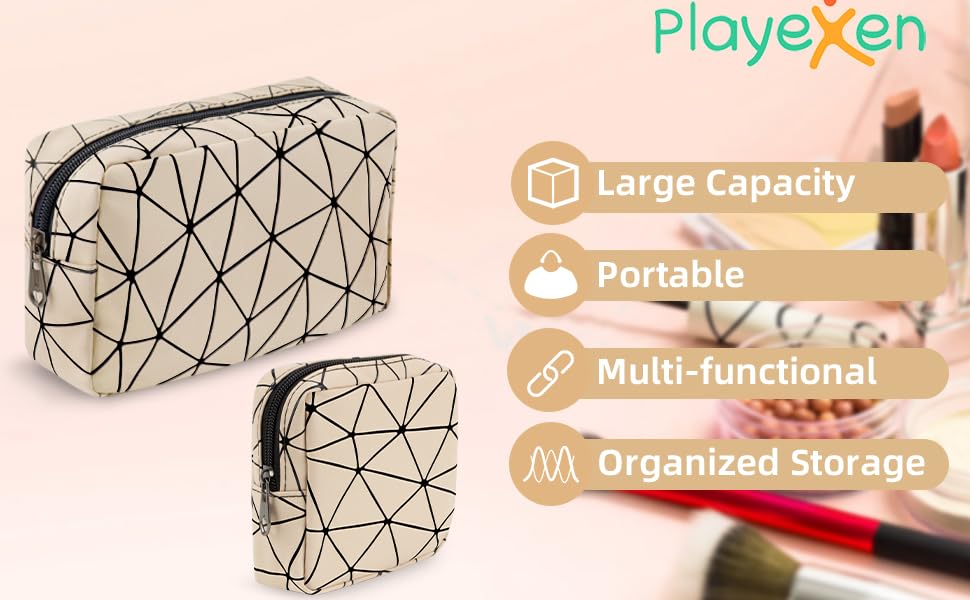 Косметичка жіноча мініатюрна, 2 шт. з PU шкіри, водонепроникна, для подорожей, чорний та бежевий