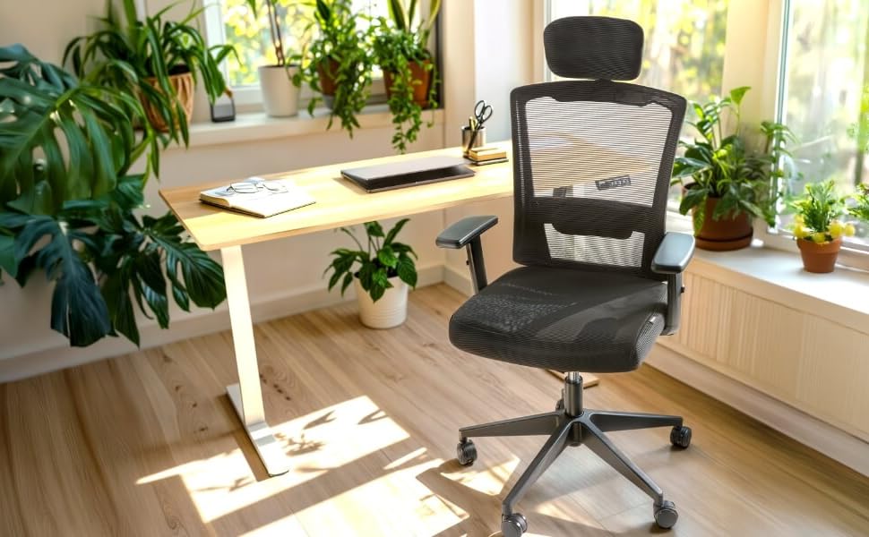 Офісний крісло Arebos ергономічне, з регульованою підголівником, підлокітниками, підтримкою попереку, функцією гойдання, поворотне крісло з сітчастою спинкою, для здоров'я спини, до 136 кг