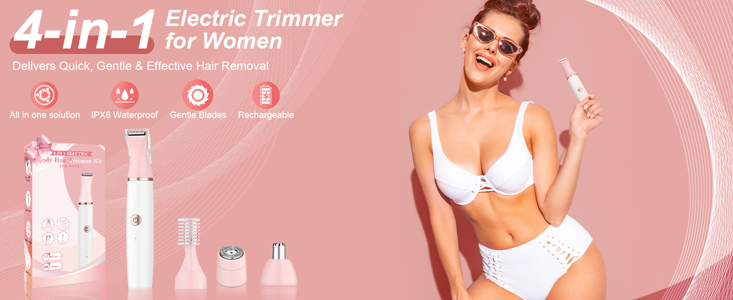 Електричний жіночий тример 4-в-1 для обличчя, бікіні зони та ніг
