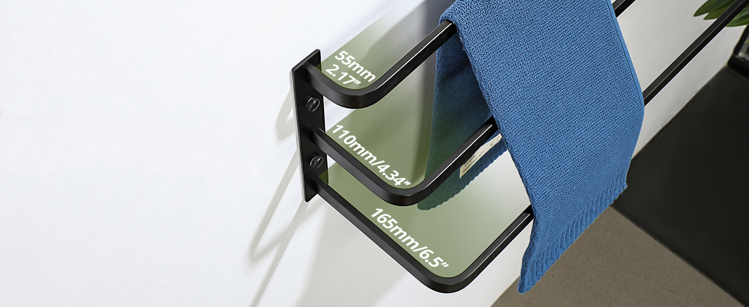 Тримач для рушників SAYAYO, чорний, 64 см, 3 стійки, для ванної кімнати та кухні