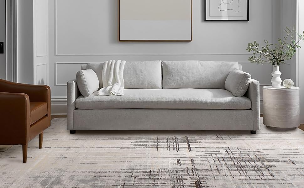 Сучасний килим Tinyboy-HBQ для вітальні та спальні, короткий ворс, сірий/бежевий (120 x 160 см)