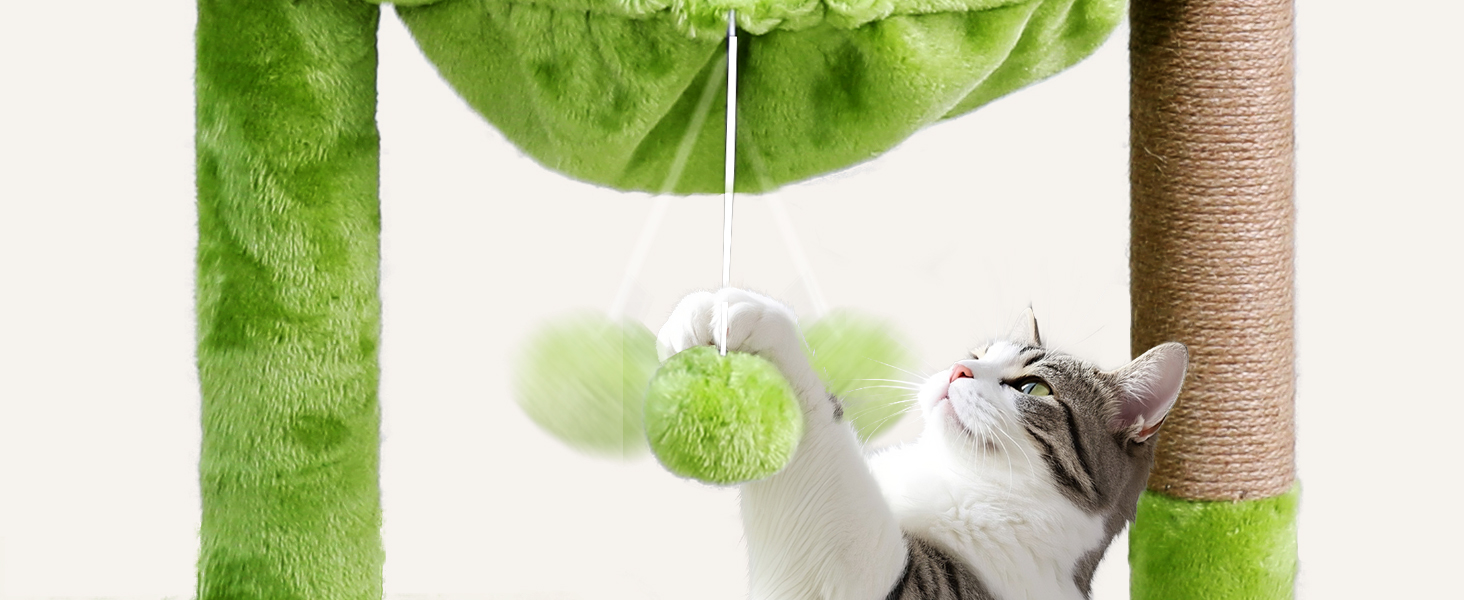 Котячий будиночок-крізьбаум Eukue, 110 см, для великих котів, з будиночком та кошиком, зелений