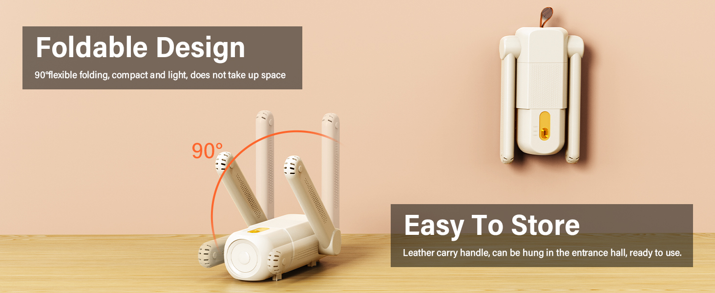 Електричний сушильник для взуття та черевиків з таймером 120 хв, UV-підсвічуванням, складний дизайн (Бежевий)