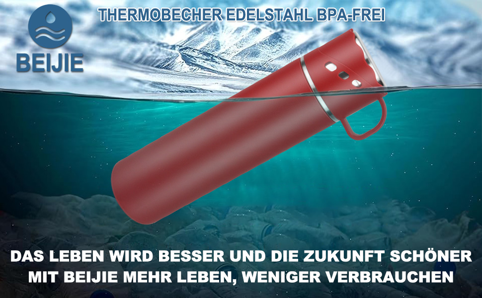 Термокухоль-термос із нержавіючої сталі 550 мл з кришкою-чашкою та ручкою, вакуумний термос 12 годин гарячим / 12 годин холодним, нековзний термос для кави в дорогу для спорту, роботи, школи, авто (червоний)