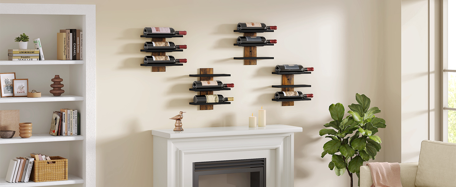 Металева полиця для вина FAVOOSTY на стіну, 3 яруси, чорна - для вітальні, спальні, винного підвалу