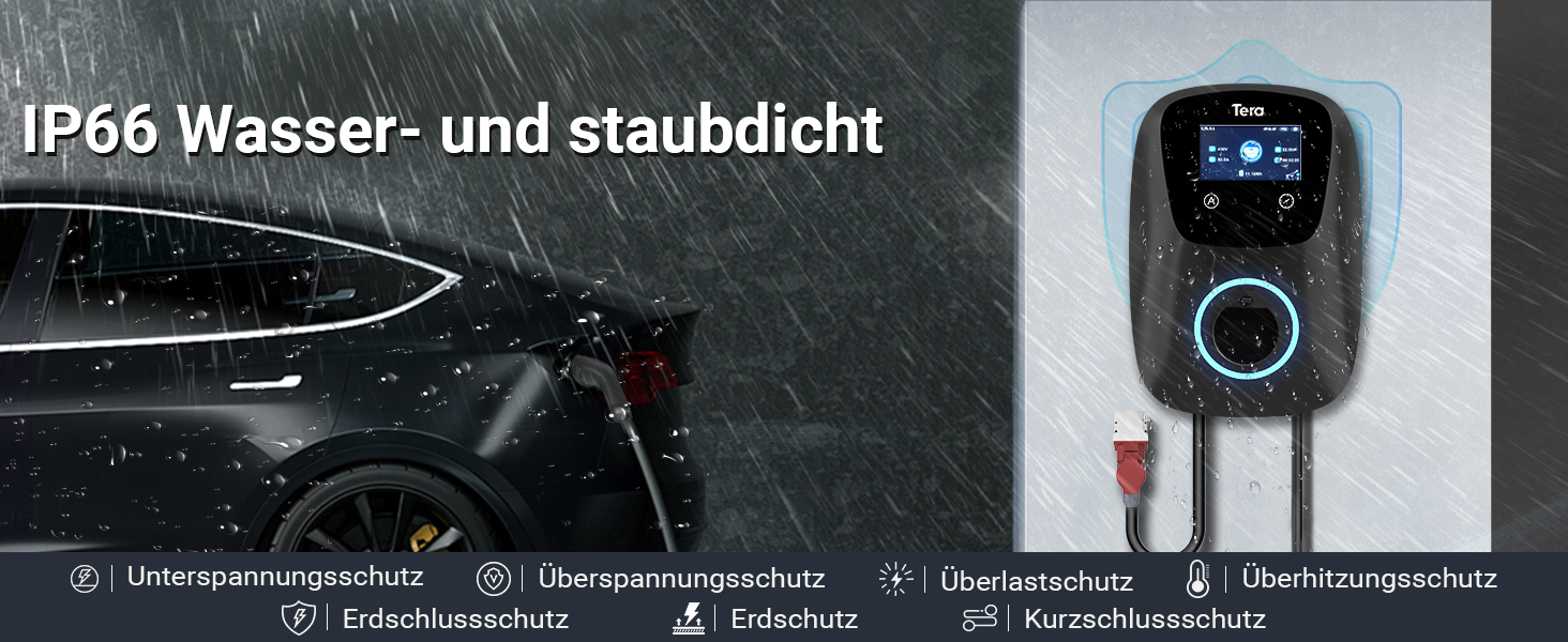 Володіння Tera EV: Смарт-зарядний пристрій 22kW/11kW з App, Typ 2, 400V, Wallbox, 7м кабель, CEE 3-фазний, для електромобілів та PHEV