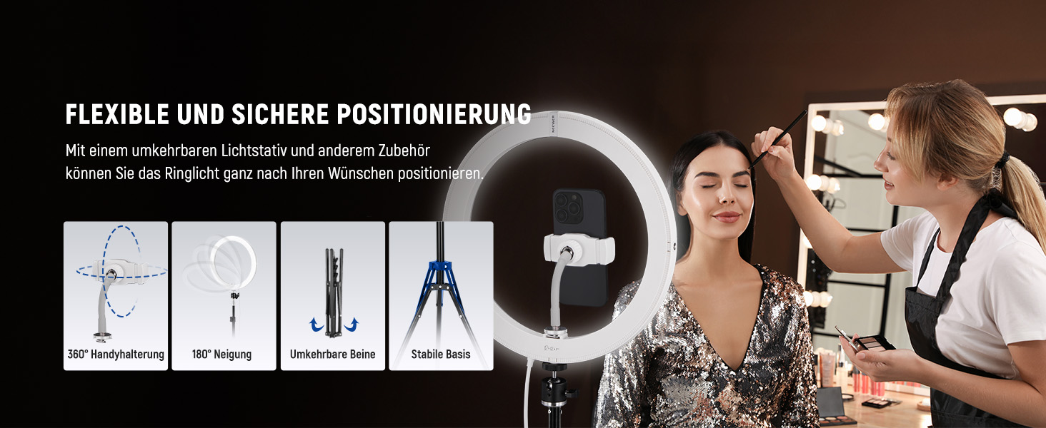 NEEWER Комплект кільцевого світла для фото та відео: 48 см, 52 Вт, регульоване LED кільцеве світло з штативом та Bluetooth для смартфона, YouTube, селфі (RH12B Pro)