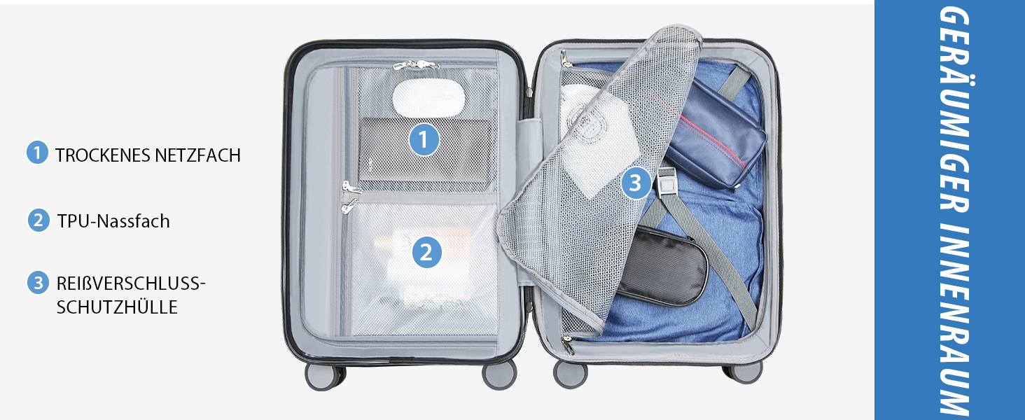 Валіза ручної поклажі Vankean з обертовими колесами та TSA-замком, розширювана, сірого кольору, 20 дюймів