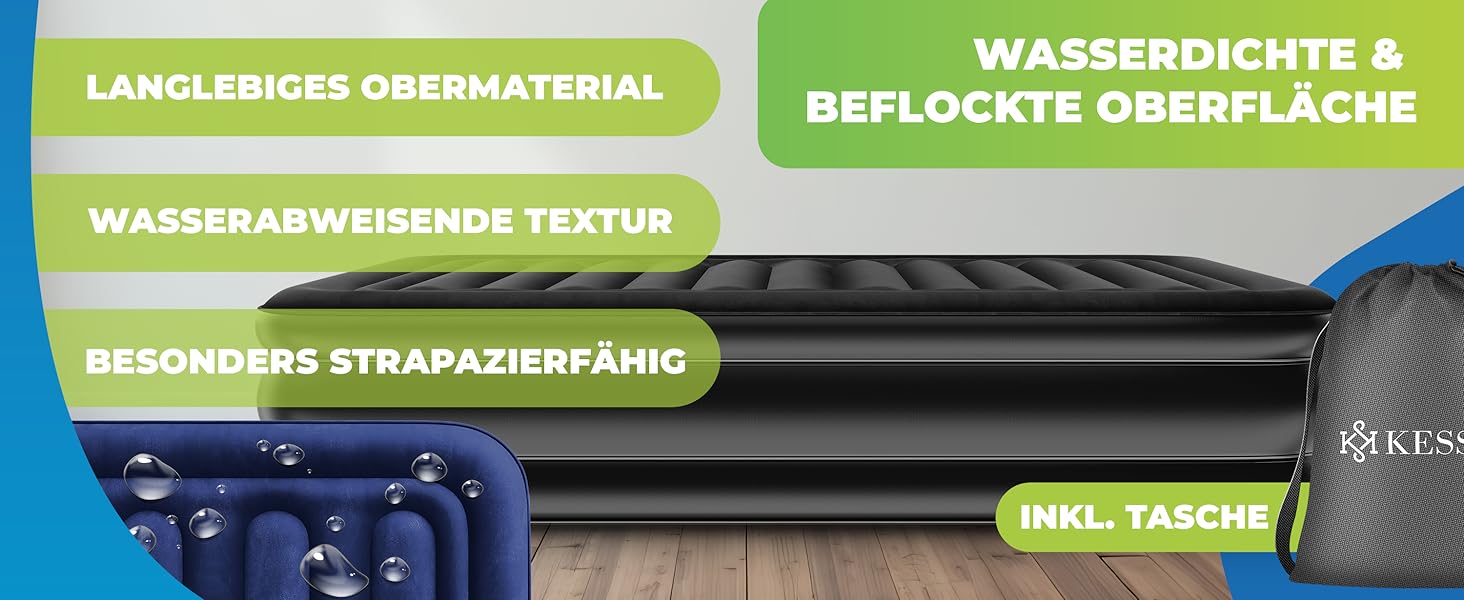 Надувний матрац KESSER® з електричною помпою, самонадувний, для гостей, кемпінгу та дому. Матрац для 1 особи, 203 x 95 x 51 см, сірий/антрацит