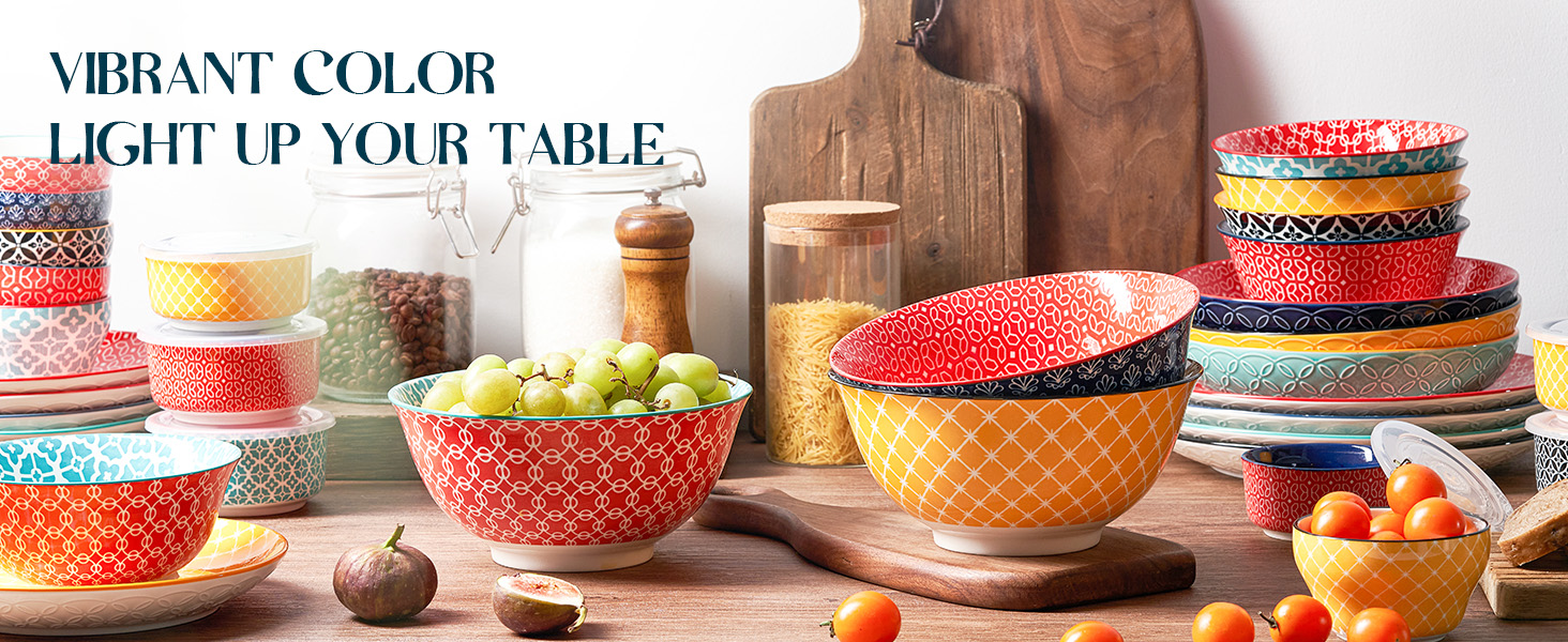 Набір мисок DOWAN 6 шт., 680 мл, для мюслі, супу, салату, сніданку, обіду, святковий набір, квітковий дизайн