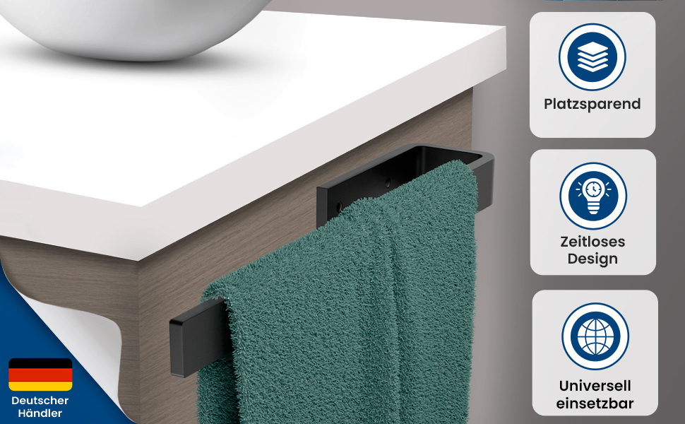 Тримач для рушників RTM R на стіну, з алюмінію, чорний матовий, 32 см